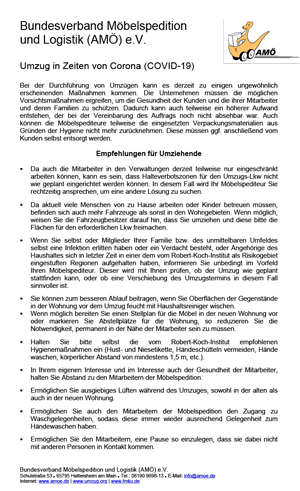 Corona-Merkblatt für Umziehende