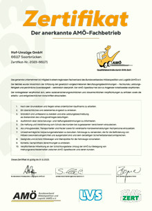 AMÖ-Fachbetrieb Zertifikat